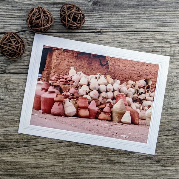 Egyptian Pottery Photo Greeting Card  - Street Corner in Luxor - Terracotta and Pink Pottery - Travel Photography - Fine Art Photography