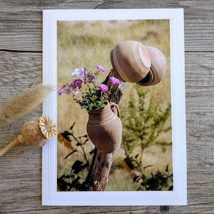 Cappadocia Turkish Pottery Photo Card: Rustic Floral Still Life