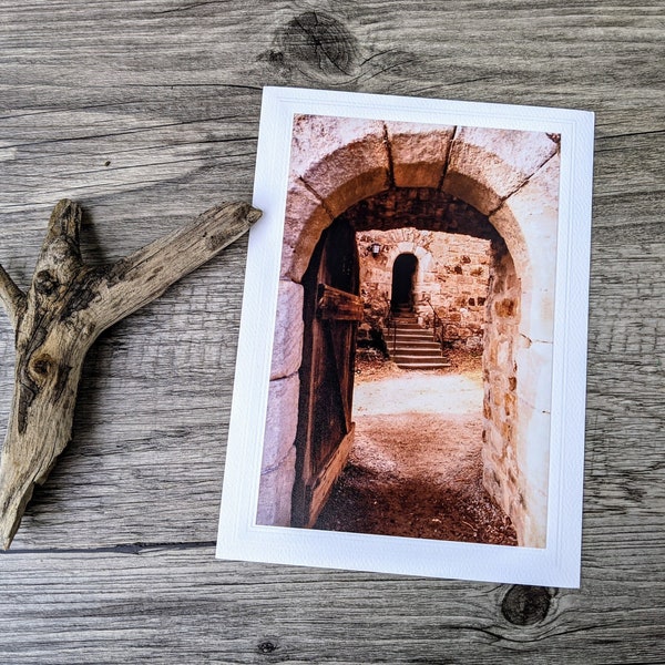 Medieval Monastery Doorway Photo Greeting Card, Old Door, Fine Art Photography, Card for Fans of Medieval Europe, Any Occasion Card