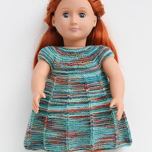 Hand Knit Doll Dress: Teal, Orange, Red - Fits 18 Inch Dolls