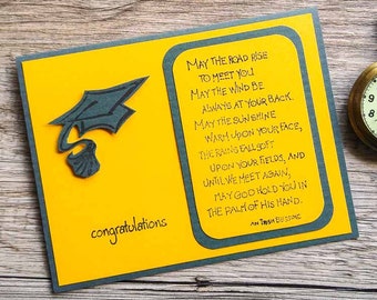 Green and Yellow College Graduation Card with Irish Blessing "May the Road Rise" - High School Graduation - Congratulation for Graduate