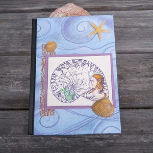 Mermaid Journal Blue and Lavender Notebook with Shells and Starfish Medium Sized Beach Journal and Travel Planner Altered Notebook image 10