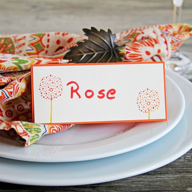 Place Cards with Two Colorful Flowers Set of Handmade Name image 0