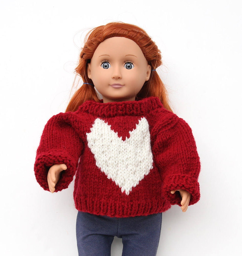 Red Hand Knit Sweater with White Heart for 18 Inch Fashion image 0