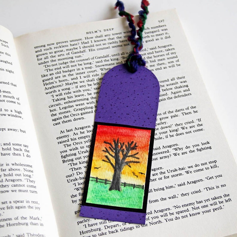 Hand Painted Bookmark with Bare Tree at Sunset  Original Mini image 0