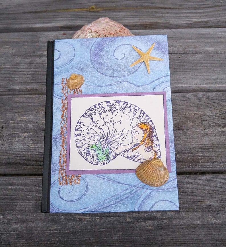 Mermaid Journal Blue and Lavender Notebook with Shells and Starfish Medium Sized Beach Journal and Travel Planner Altered Notebook image 10