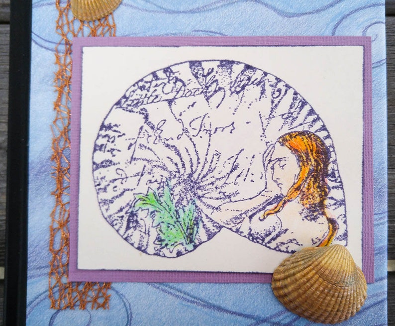 Mermaid Journal Blue and Lavender Notebook with Shells and Starfish Medium Sized Beach Journal and Travel Planner Altered Notebook image 3