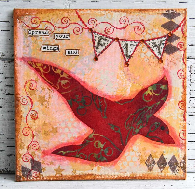 Flying Bird Mixed Media Painting  Bird Mixed Media Art  image 0