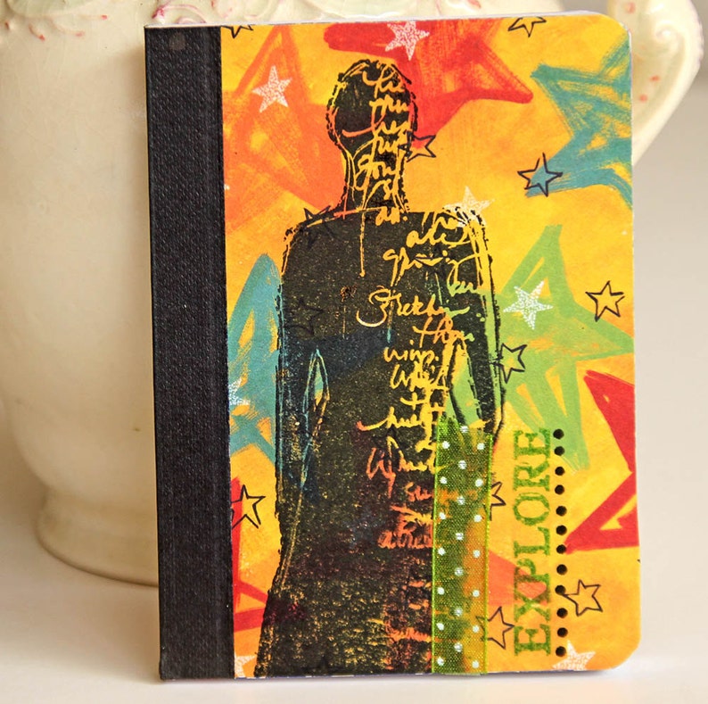 Woman Mini Journal in Bright Colors Handmade Pocket Notebook image 0