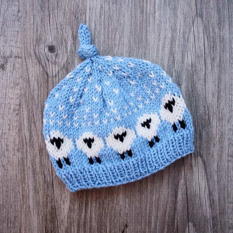 Blue Hand Knitted Hat with Sheep for Newborn Babies 0  3 image 0