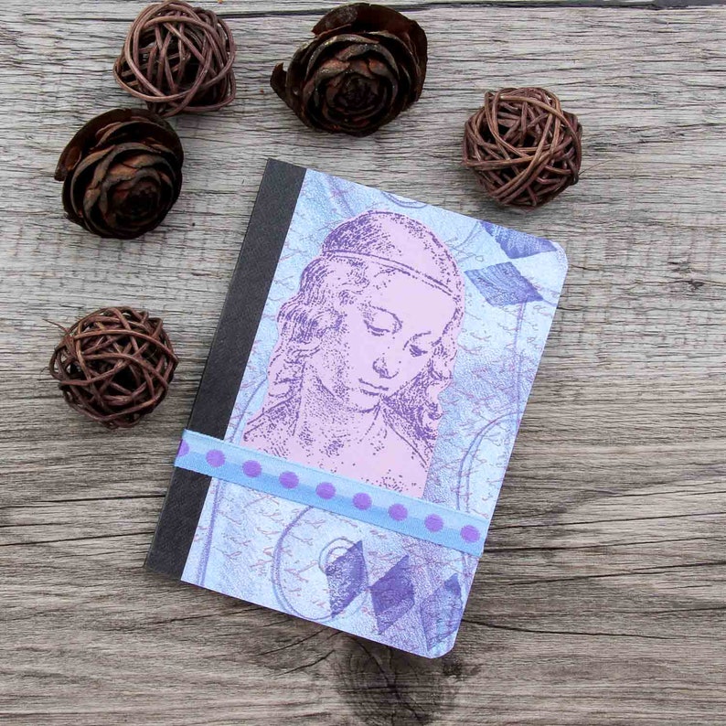 Da Vinci Woman Mini Journal in Shades of Blue and Lavender  image 0