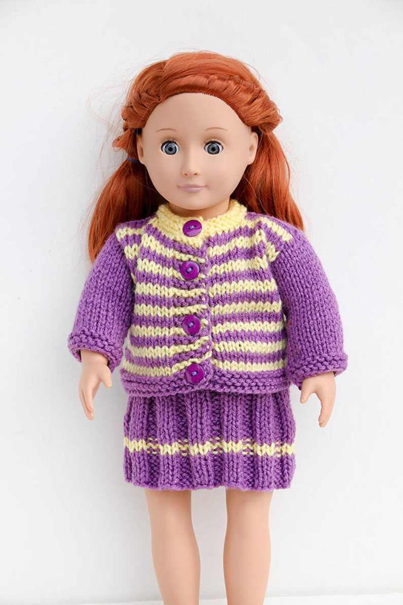 Purple Hand Knit Set for 18 Inch Fashion Doll  Handmade image 0