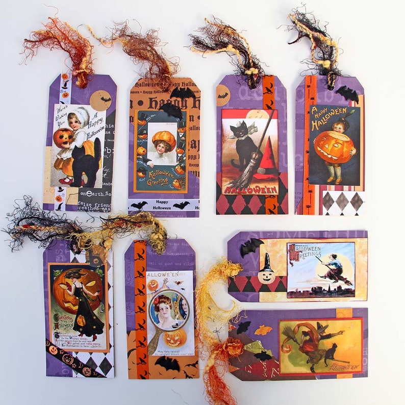 Halloween Tags with Vintage Image Assortment of Vintage Style image 0