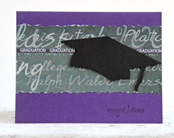 Graduation Congratulations Card in Purple and Black, College and High School Graduation, Handmade Greeting Notecard with Graduation Cap