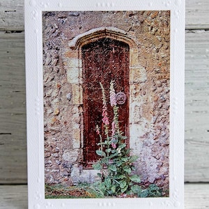 Medieval Church Door and Flowers Photo Greeting Card English Countryside in Norfolk Broads Weathered Wood Door Fine Art Photography image 3