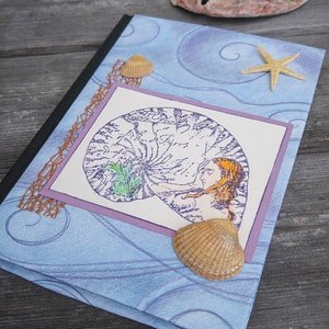 Mermaid Journal Blue and Lavender Notebook with Shells and Starfish Medium Sized Beach Journal and Travel Planner Altered Notebook image 2