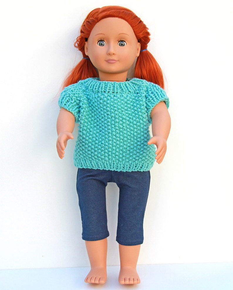 18 Inch Doll Summer Sweater in Light Turquoise With Short image 0