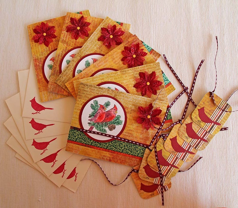 Boxed Christmas Cards With Red Cardinals Set of Six Handmade Etsy