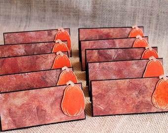 Autumn Pumpkin Place Cards for Thanksgiving and Fall Dinner Parties- Set of 8 Handmade Tent Name Cards - Table Decoration - Table Top Decor