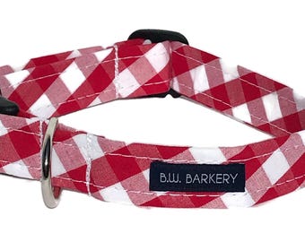 Dog collar in Red and White Gingham Check for Small to Large Dogs