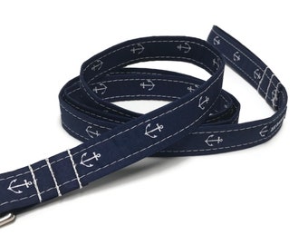 Dog Leash in Navy Anchors for Small to Large Dogs