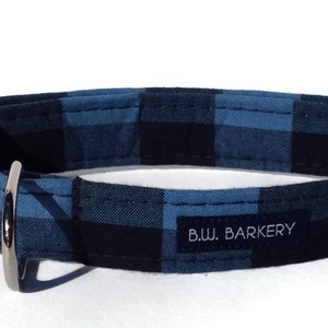 Blue and Black Buffalo Plaid Dog Collar and Bow Tie Set for Small to Large Dogs image 2