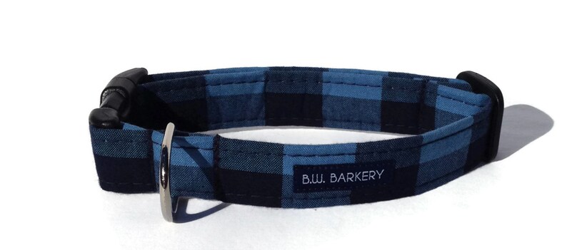 Blue and Black Buffalo Plaid Dog Collar and Bow Tie Set for Small to Large Dogs image 2