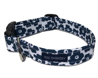 Navy Daisy  Dog Collar for Small to Large Dogs