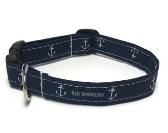 Navy Anchors Dog Collar