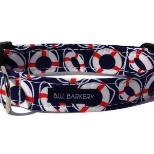 Dog collar in Navy, White and Red Buoys for Small to Large Dogs