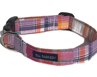 Spring Madras Patchwork Plaid Dog Collar for Small to Large Dogs