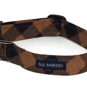 Brown and Black Buffalo Plaid Flannel Dog Collar for Small to Large Dogs