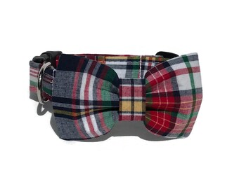 Collar and Bow Tie Set in  Summer Madras Patchwork Plaid