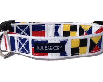Nautical Flags Dog Collar  for Small to Large Dogs