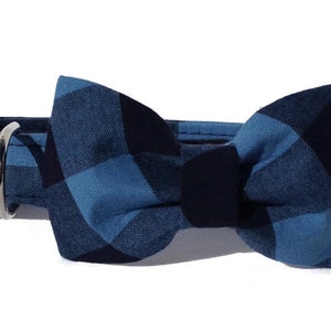 Blue and Black Buffalo Plaid Dog Collar and Bow Tie Set for Small to Large Dogs image 1