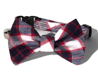 Preppy Madras Plaid  Cat Bow Tie and Collar Set