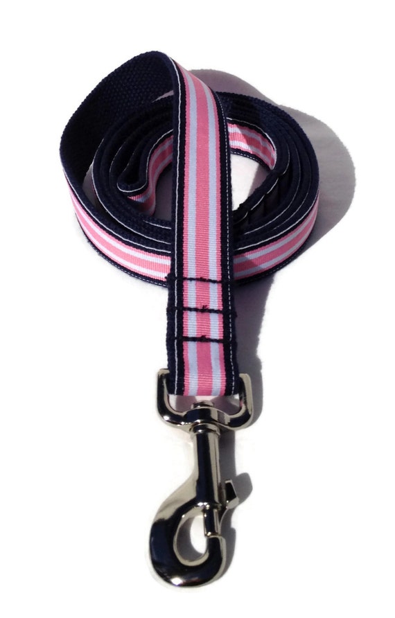 Items similar to bing Dog Leash in Navy and Pink Stripe on Etsy