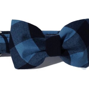 Blue and Black Buffalo Plaid Dog Collar and Bow Tie Set for Small to Large Dogs image 3