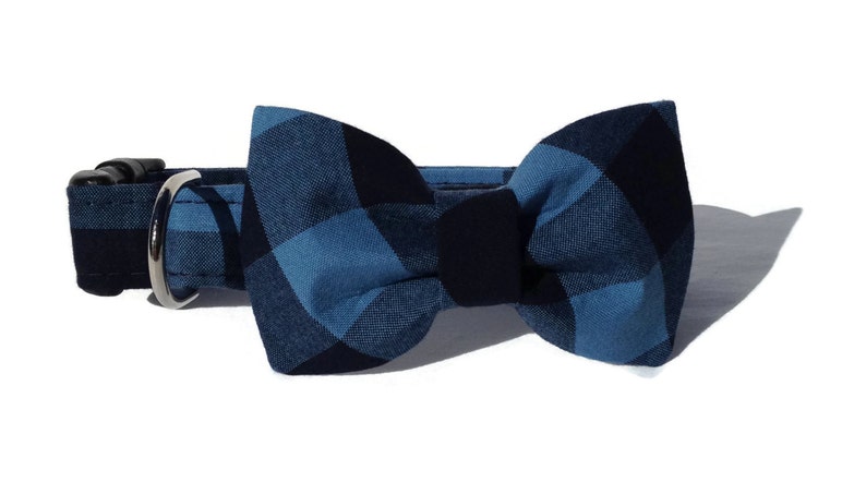 Blue and Black Buffalo Plaid Dog Collar and Bow Tie Set for Small to Large Dogs image 3