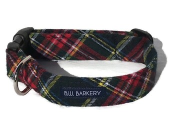 Black Tartan Plaid Flannel Dog Collar for Small to Large Dogs