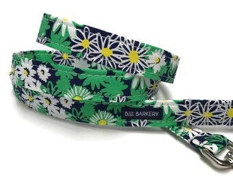 Navy and Green Preppy Floral Dog Leash for Small to Large Dogs