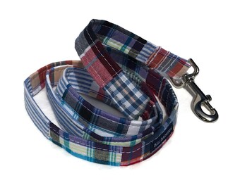 The Beach Club  Dog Leash in Madras Patchwork Plaid