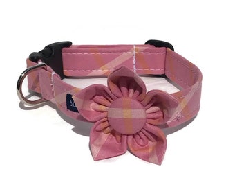 The Montauck Dog Collar and Flower Set in Pink for Small to Large Dogs