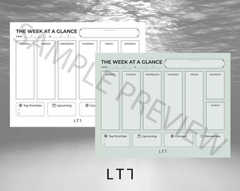 Weekly Planner Printable | Minimalist Week at a Glance Layout (PDF Download, US Letter Size)