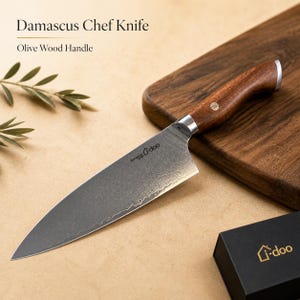Cuchillo de chef de Damasco de 20 cm (8 pulgadas) – Hoja de acero de 67 capas, mango de palisandro, herramienta de cocina profesional.