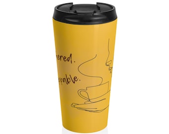 Vaso térmico de viaje con diseño minimalista de líneas / Regalo único para artistas / Vaso de acero inoxidable amarillo