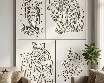 Design d'art mural CNC pour le temple Radha Krishna | Fichier découpé au laser, panneau vectoriel (téléchargement numérique)