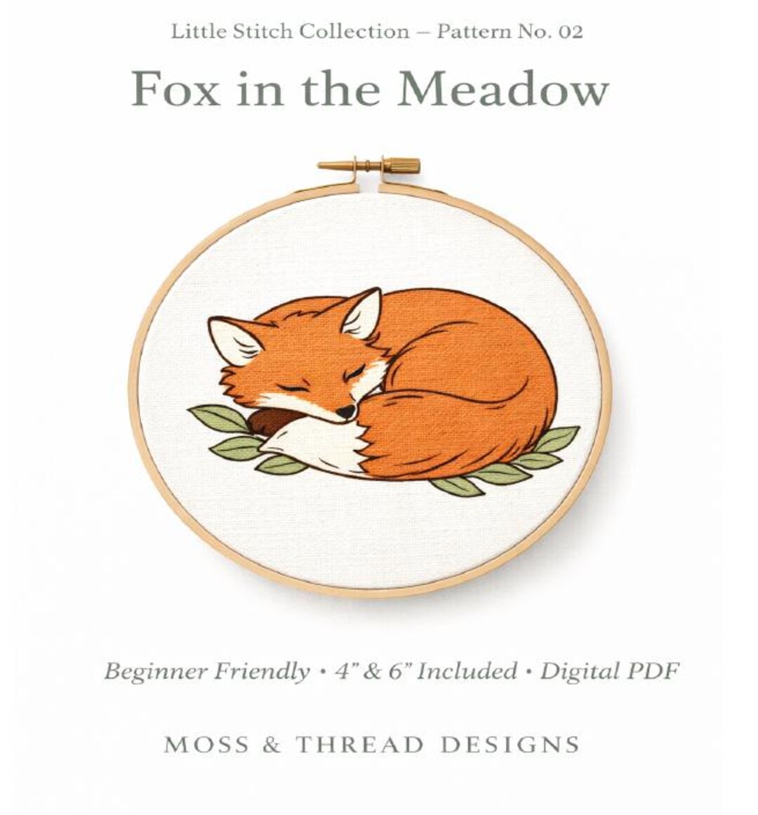Sleeping Fox Embroidery Pattern | Woodland Nursery Animal Hoop Art ...