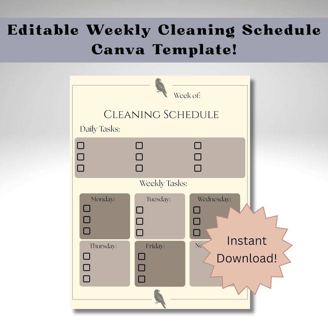 Minimalist Cleaning Schedule Template | Editable Weekly Checklist ...