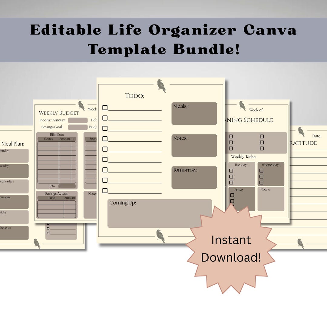 Printable Planner Bundle Canva Template | Weekly Meal Planner, Budget ...